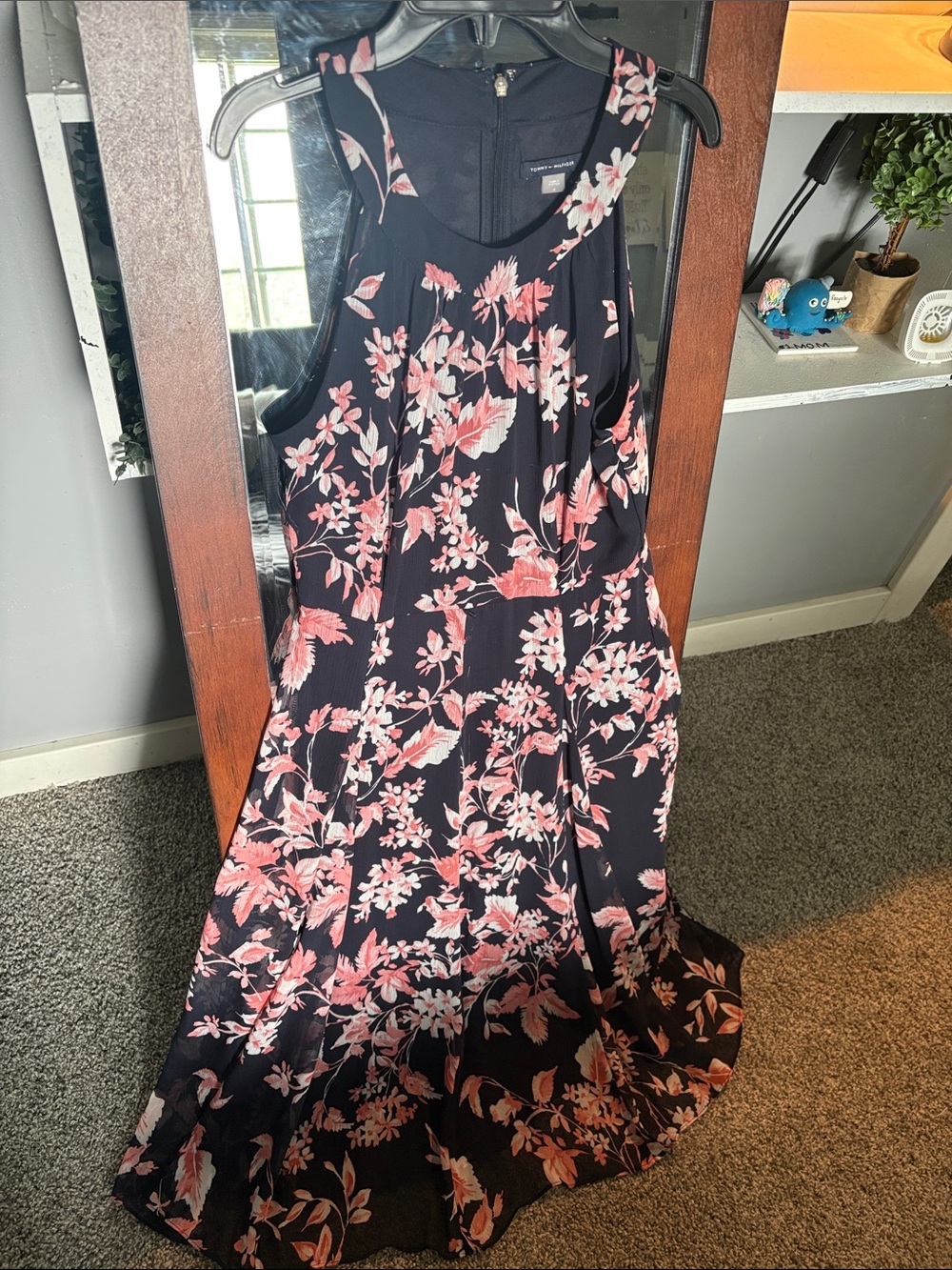 Tommy Hilfilger Floral A-Line Sundress - Navy with Pink Bloom